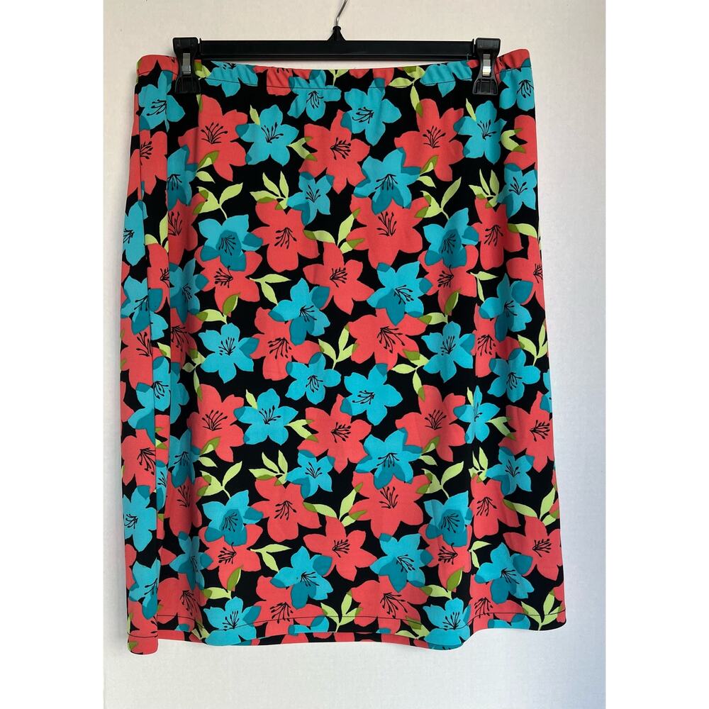 Meg Allen Liz Claiborne Multicolor Floral Print Pull On Straight Skirt  XL 16/18